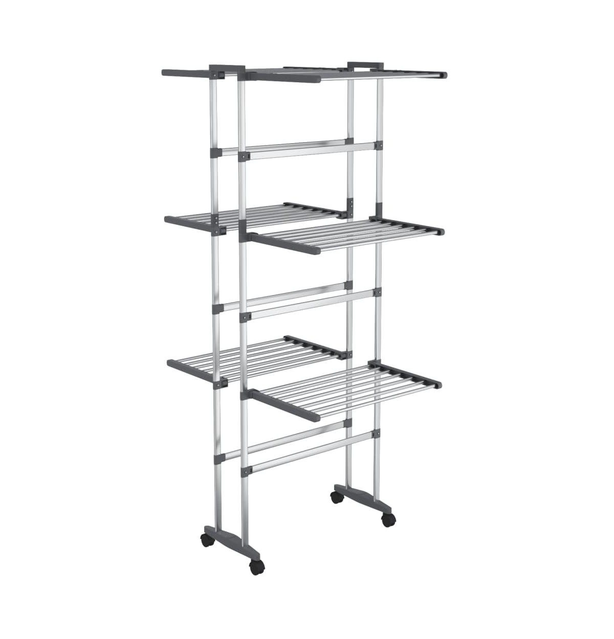 3-Tier Laundry Drying Rack with Wheels Silver 23.6"x27.6"x50.8" - Silver