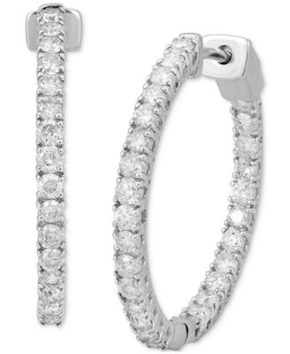 Macy's - Diamond In & Out Small Hoop Earrings (1-1/2 ct. t.w.) in 10k White Gold