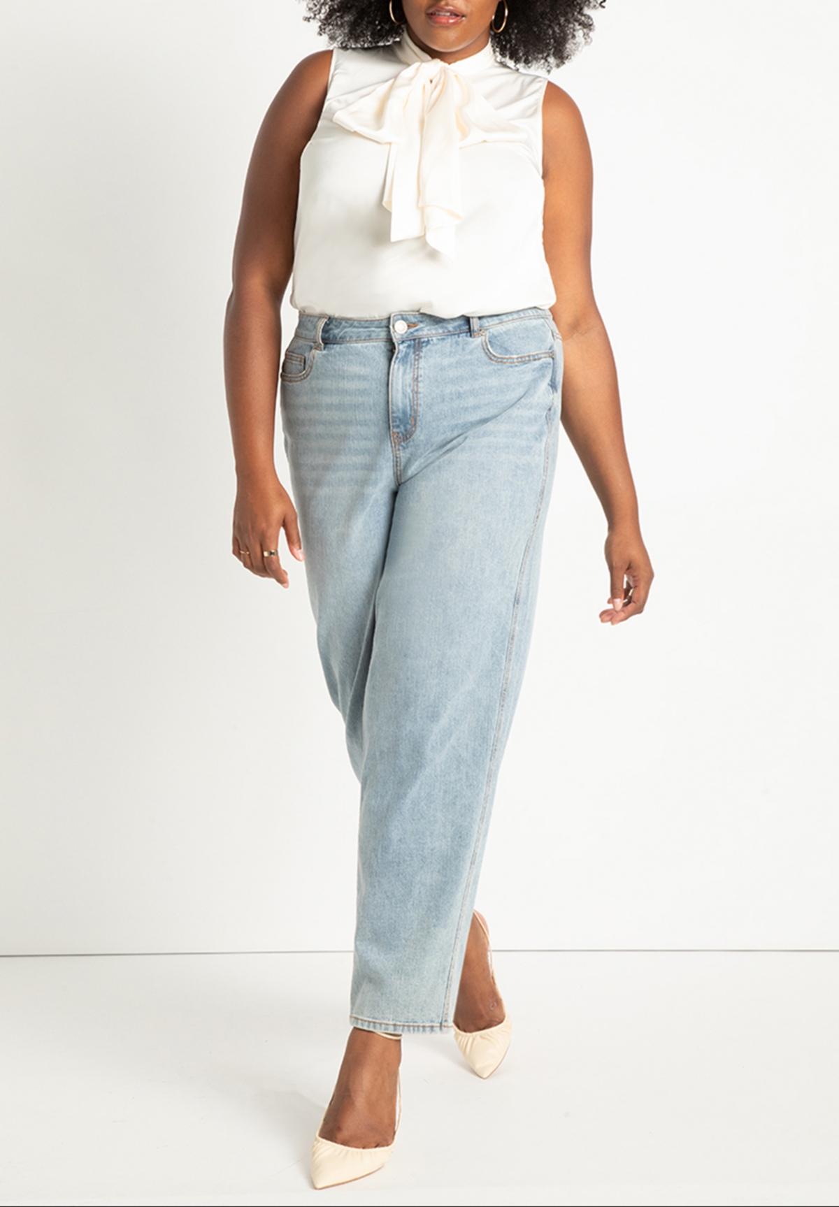 Eloquii Plus Size Sleeveless Satin Bow Blouse