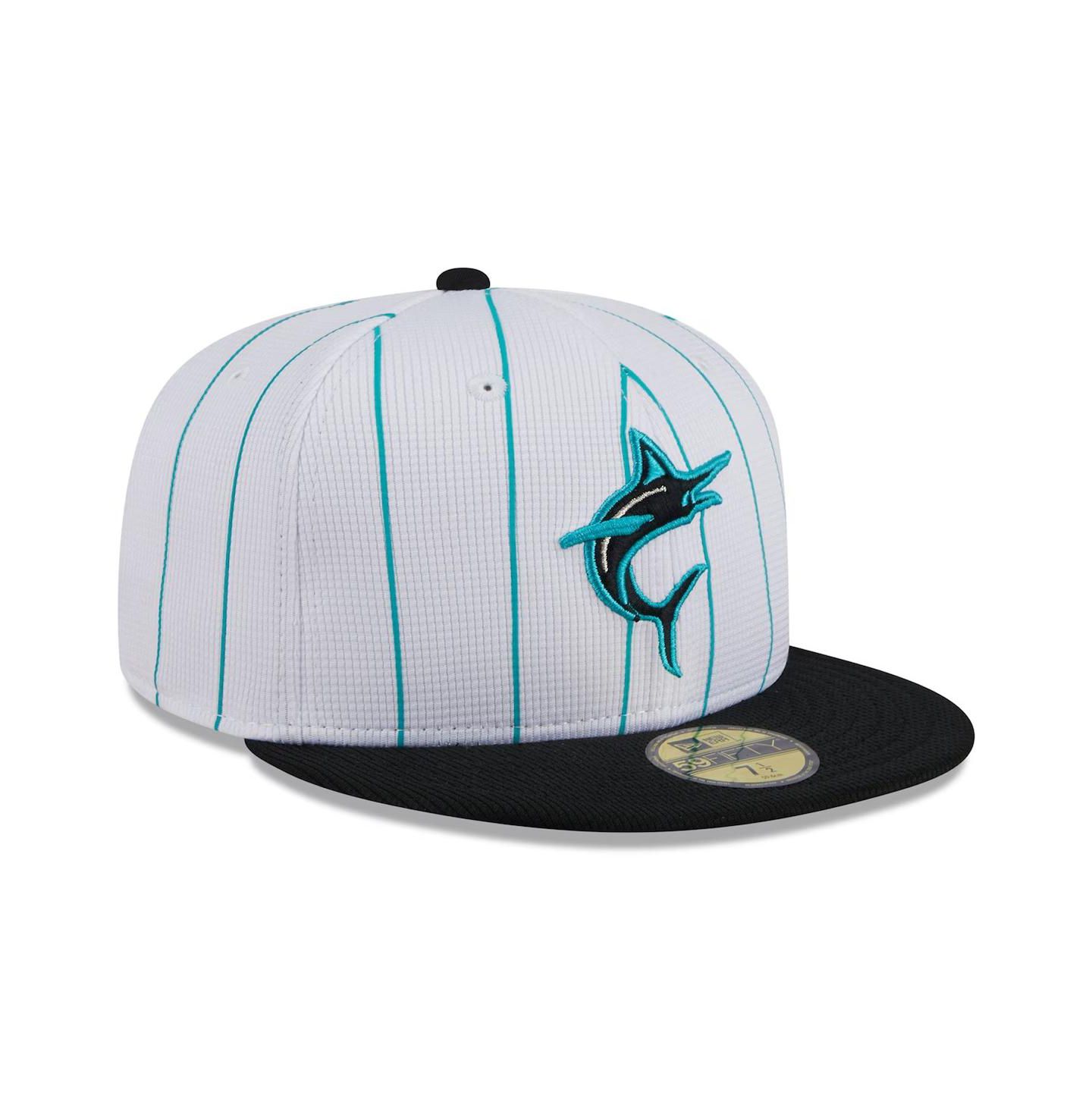 Мужская кепка New Era White Miami Marlins 2024 Batting Practice 59FIFTY Fitted Hat — фото 2