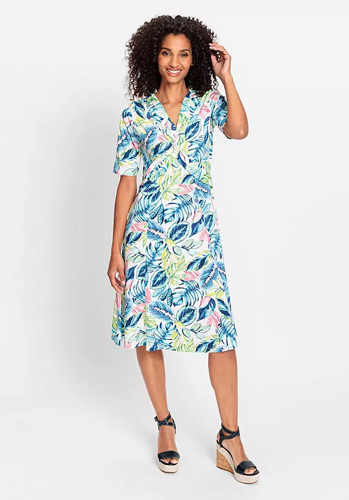 women's short sleeve tropic print a-line dress