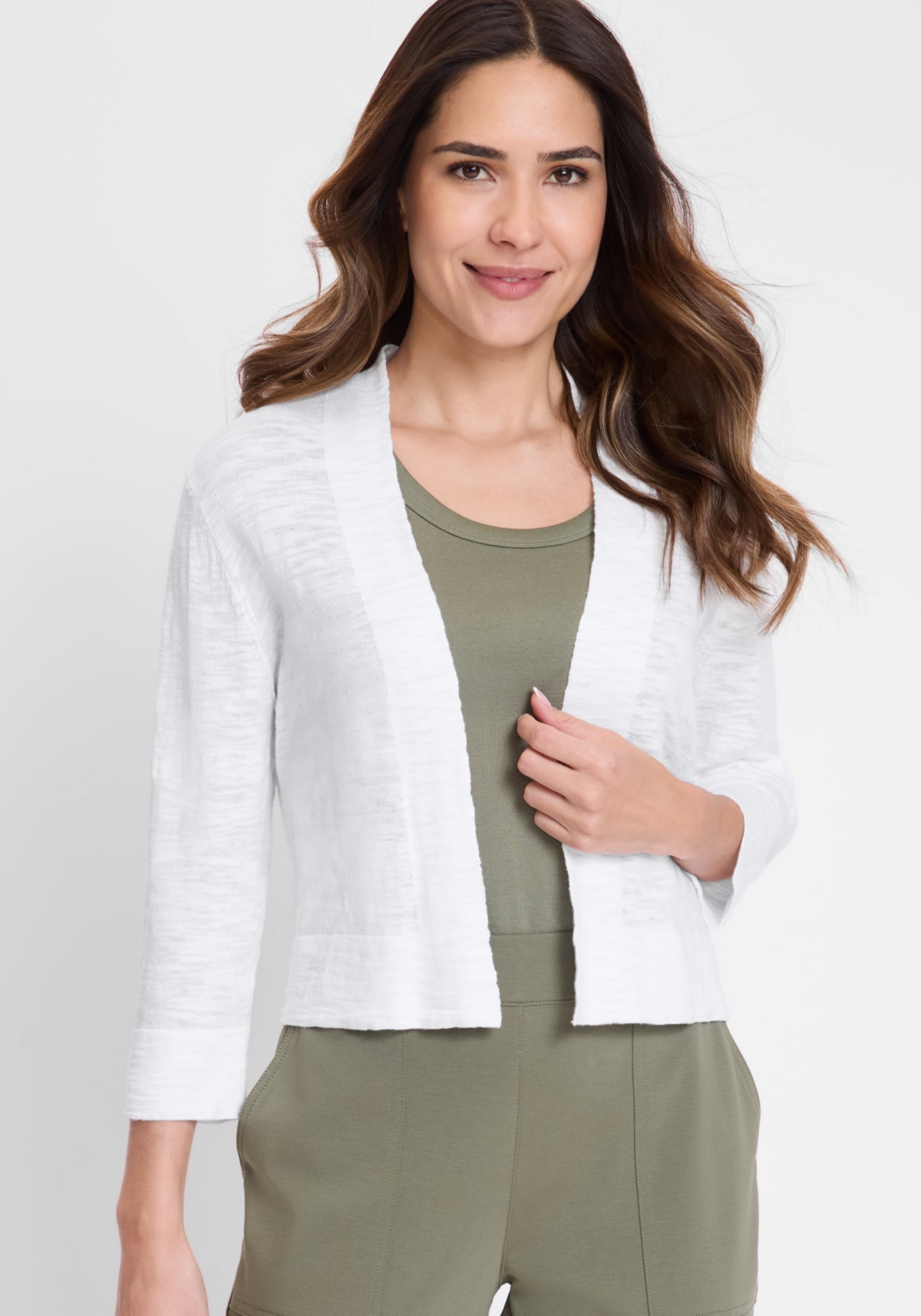Women's Cropped Cardigan with Waist Tie - Olive
