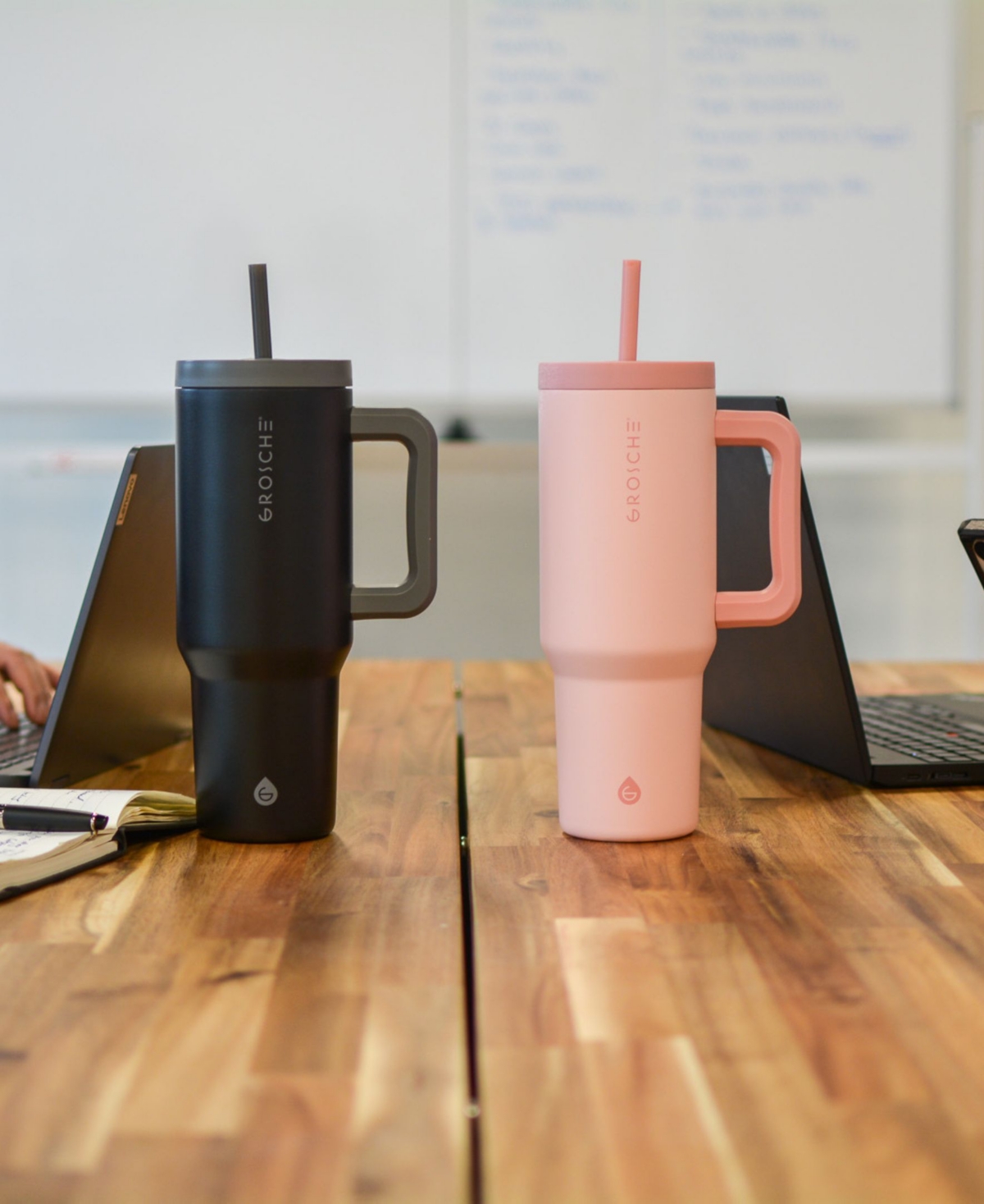 Shop Grosche 40oz Insulated Tumbler With Straw And Handle, 2pk In Black