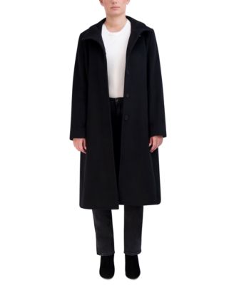 Womens Stand-Collar Single-Breasted Wool Blend Coat