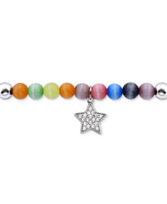 Cubic Zirconia & Multicolor Catseye Star Dangle Stretch Bracelet in Sterling Silver, Created for Macy's