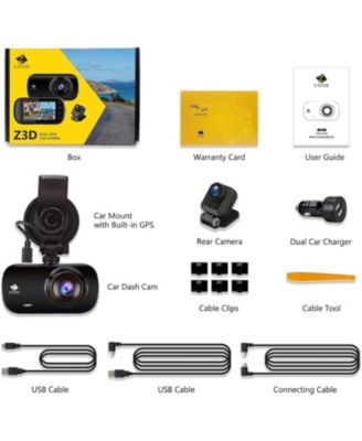 2K 2560x1440 Dual Lens Dash Cam, Front and Rear Dash Camera with GPS