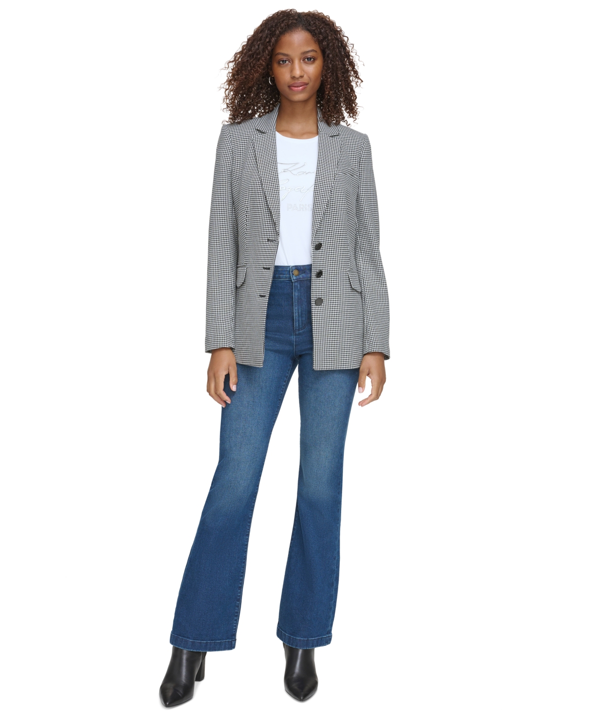 Karl Lagerfeld Paris Women's Houndstooth Blazer - White