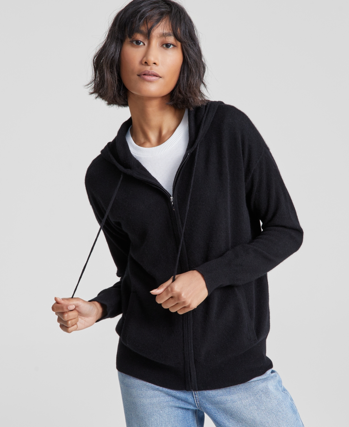 Charter Club Women's 100% Cashmere Zip Hoodie, Created For Macy's In Classic Black