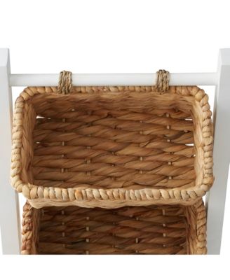 3-Tier Floor Stand with Hanging Storage Baskets, Walnut/Espresso - Wood Tower Rack for Bathroom, Kitchen, Laundry, Living Room