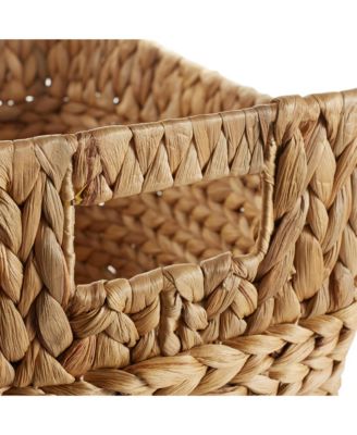 Set of 3 Oval Baskets with Handles - Natural, Water Hyacinth Woven Storage Totes for Blankets, Laundry, Bathroom, Bedroom, Living Room