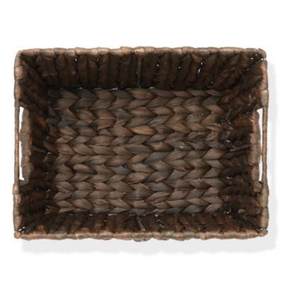 Set of 4 Water Hyacinth Storage Baskets with Handles - Espresso, 12" x 9" x 6" Rectangular Storage Bins for Organizing Shelves, Blankets, Laundry