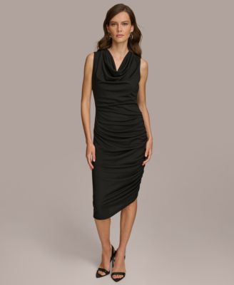 Donna Karan New York - Women's Cowl-Neck Ruched Midi Dress