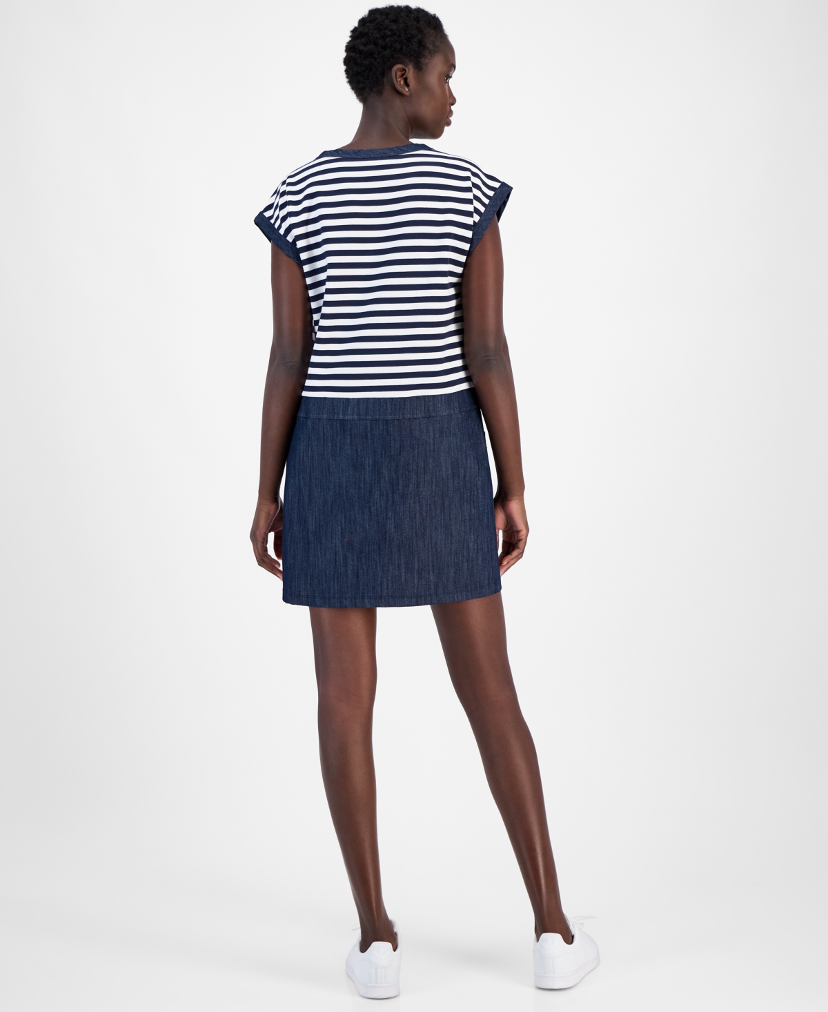 Nautica Jeans Women's Colorblocked Striped Shift Dress In Nigh Sky,b