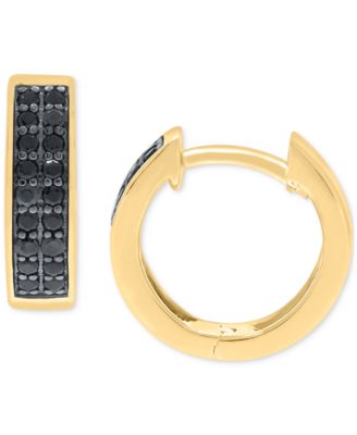 Macy's - Men's Black Diamond Double Row Small Huggie Hoop Earrings (1/3 ct. t.w.), 0.5"