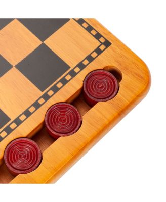 14 in. Red and Black Solid Wood Checkers Set, Grooves in Board