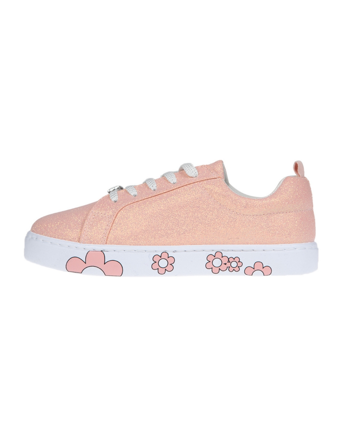Bebe Big Girl's Low Profile Sneaker in Glitter Canvas with Outsole Printing Glitter Sneakers