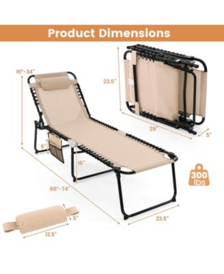 2 PCS Patio Folding Chaise Lounge Chair Portable Sun Lounger with Adjustable Backrest
