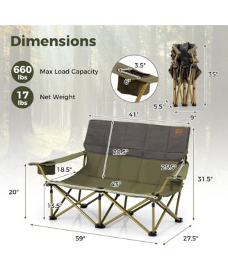 Oversized Camping Chair Folding Loveseat Camping Couch w/ Cup Holders & Padding Green