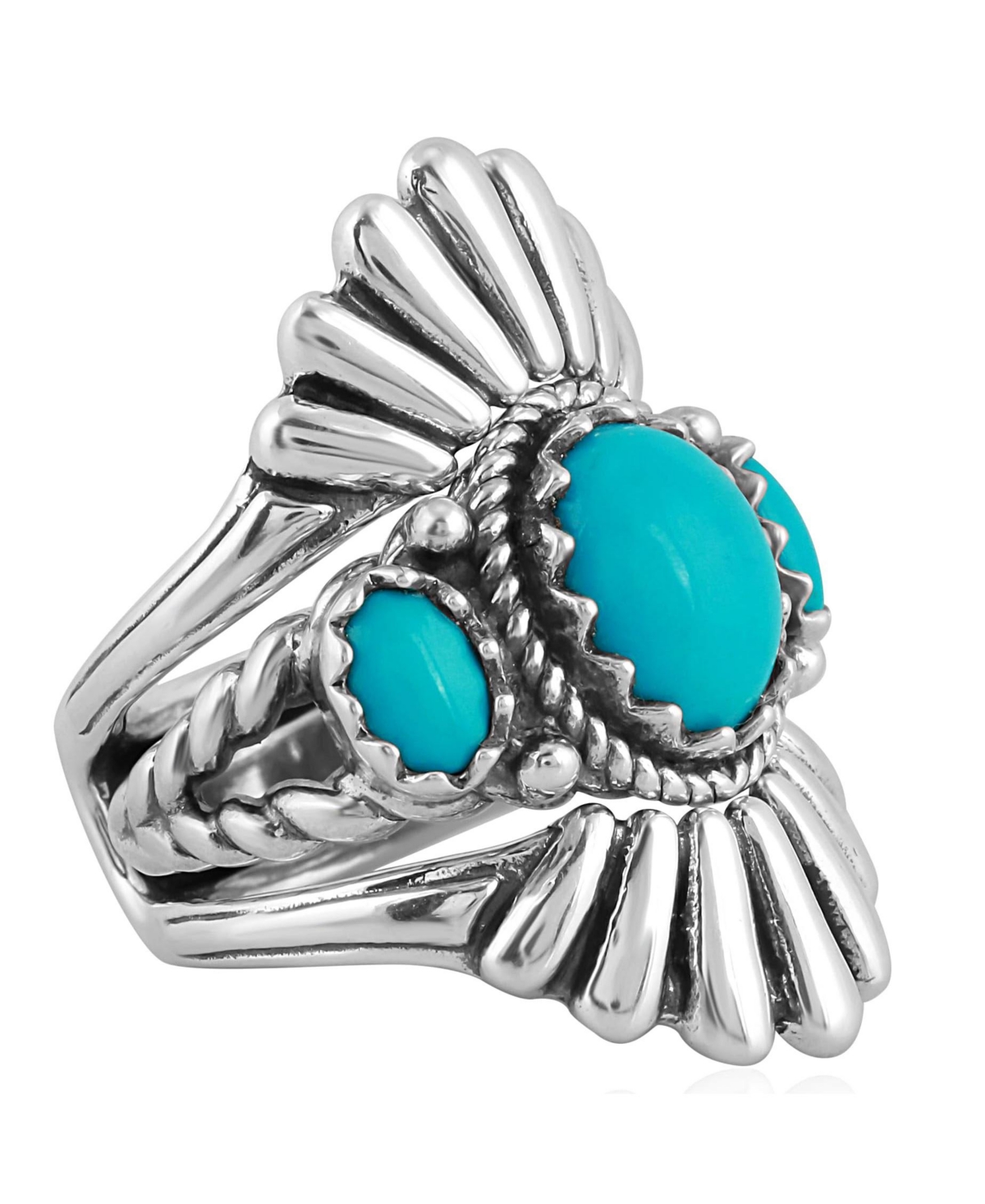 Genuine Sleeping Beauty Turquoise Sterling Silver Crown Ring, Sizes 5-10 - Sleeping beauty turquoise