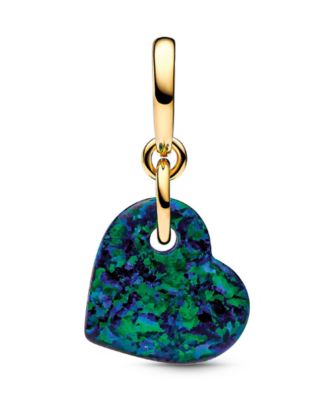 14K Gold-Plated Opalescent Green Heart Dangle Charm