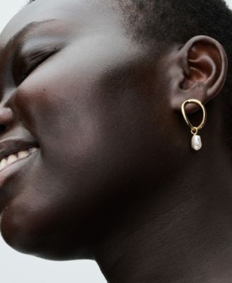 14K Gold-Plated   Shaped Circle Baroque Treated Freshwater Cultured   Pearl Earrings