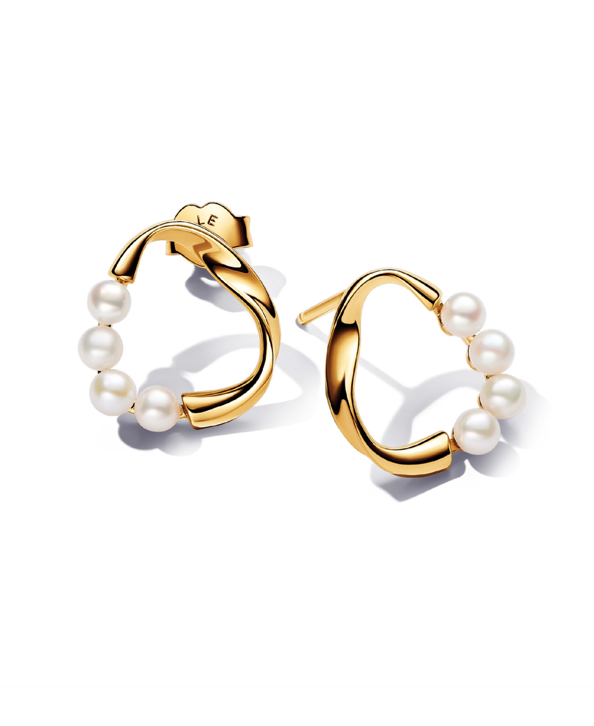 14k gold-plated Shaped Circle Treated Freshwater Cultured Pearls Stud Earrings