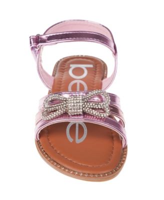 Bebe Big Girl's Strappy Sandal with Cute Rhinestone Tubular Bow Polyurethane Sandals
