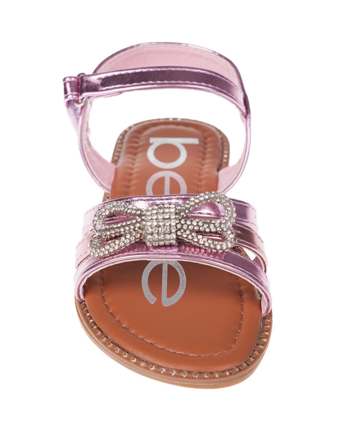 Bebe Big Girl's Strappy Sandal With Cute Rhinestone Tubular Bow Polyurethane Sandals In Pink Multi
