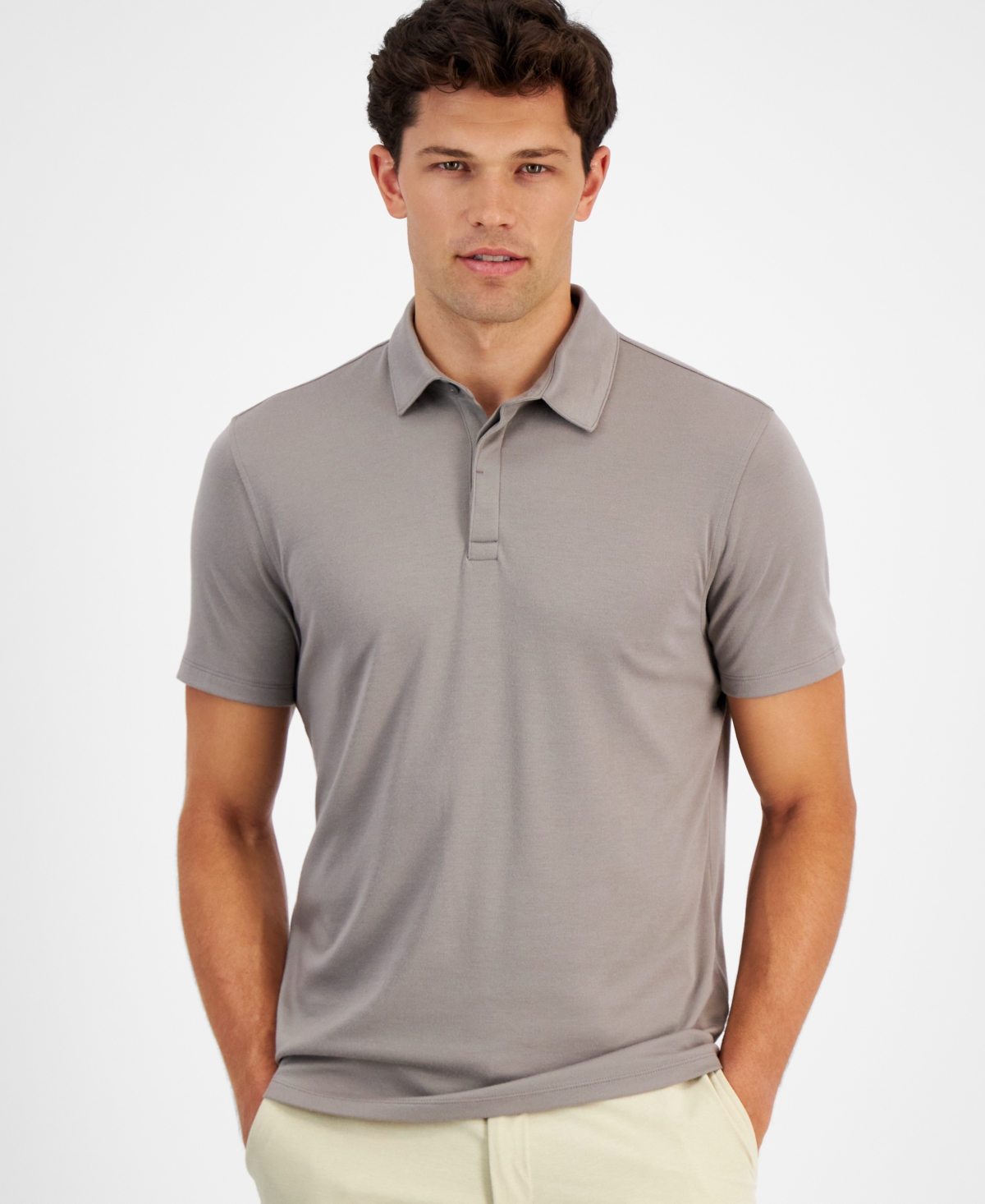 Alfani Men's Alfatech Stretch Solid Polo Shirt, Created For Macy's In Willow Wood Ash