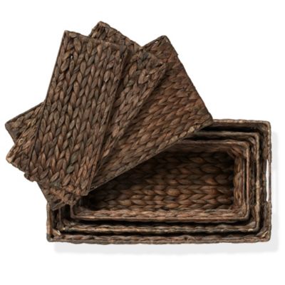 Set of 3 Water Hyacinth Storage Baskets with Lids, Natural - Small, Medium, Large - Decorative Bins for Bathroom, Closets, Laundry, Shelves
