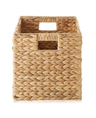 10.5&amp;quot; x 10.5&amp;quot; Water Hyacinth Storage Baskets, Natural - Set of 2 Collapsible Cube Organizers, Woven Bins for Bathroom, Bedroom, Laundry, Pantry, Shelves