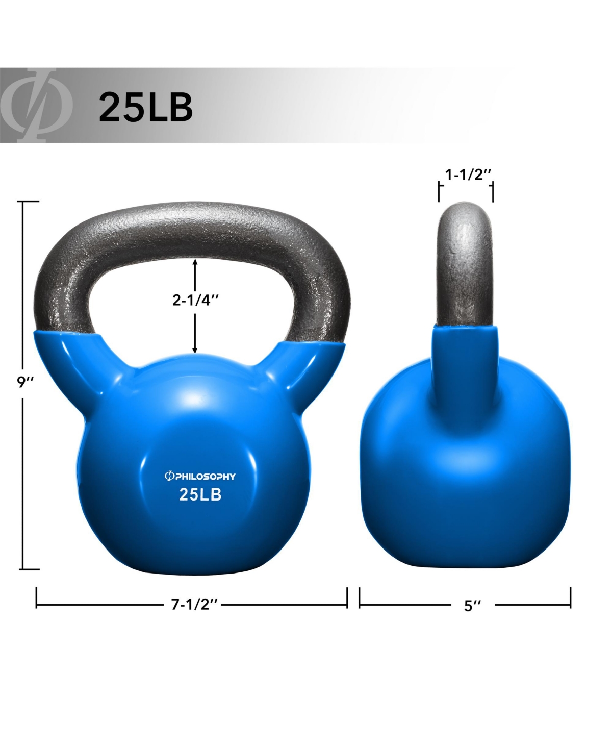 Philosophy Gym Vinyl Coated Cast Iron Kettlebell Weight 25 lbs -- Blue