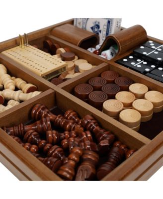 WE Games Walnut 7-Games-in-1 Combination Game Set - Includes Chess, Checkers, Backgammon, Dominoes, Cribbage, Poker, Dice and Cards