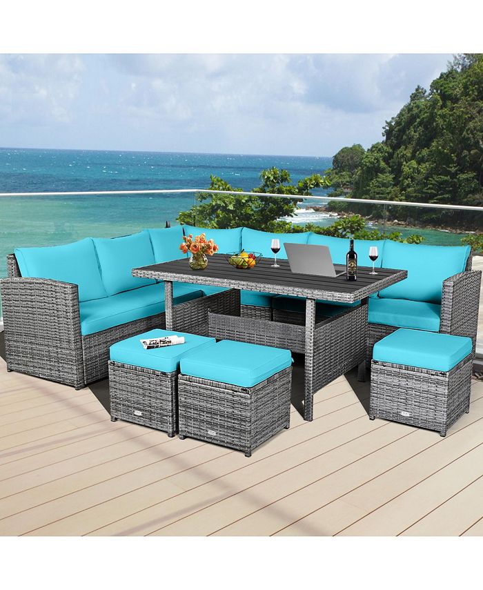 Gymax 7PCS Rattan Patio Sectional Sofa Set Conversation Set w