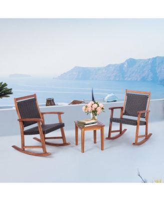 3PCS Patio Rocking Chair & Table Set Outdoor Conversation Bistro Set