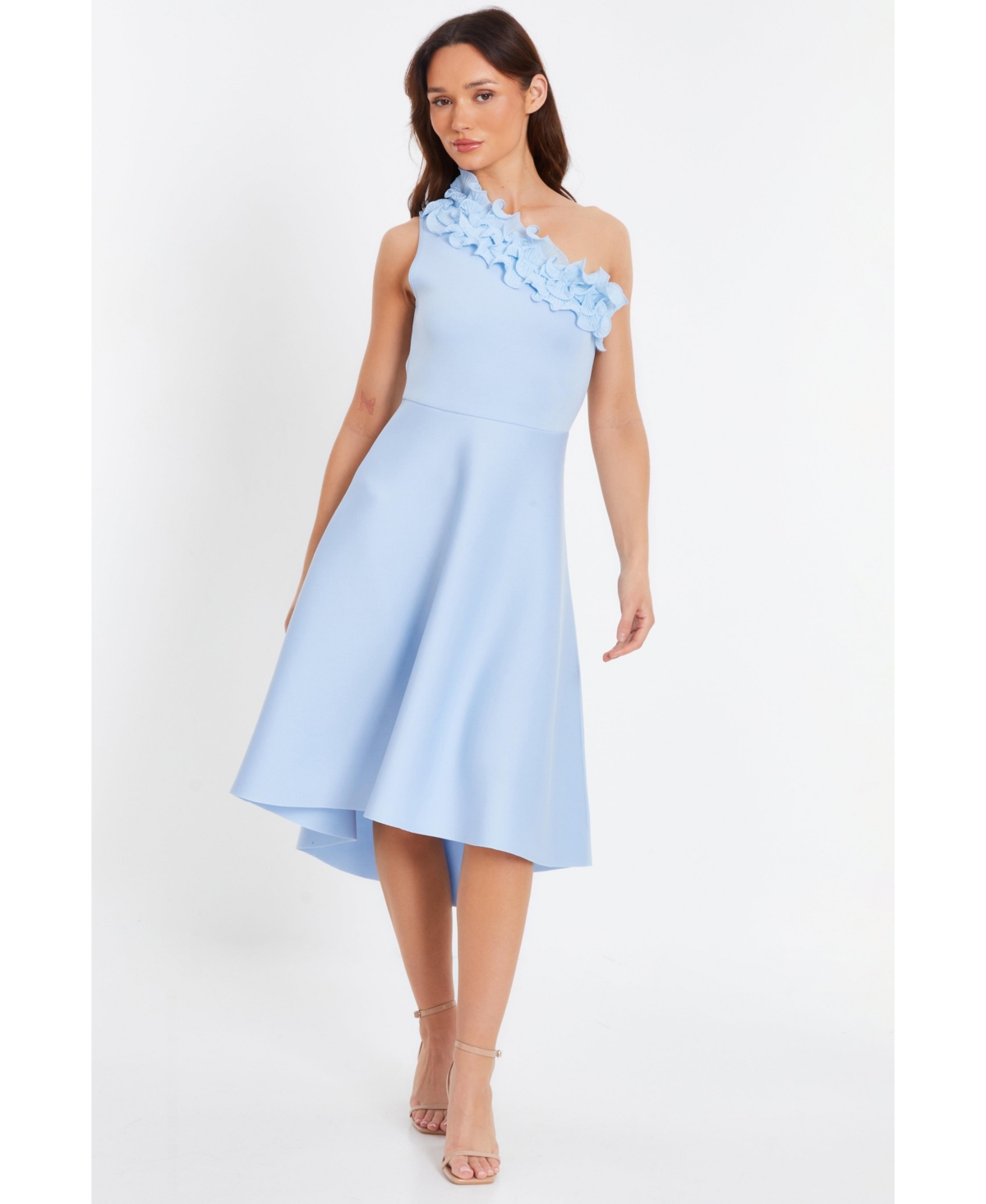 Women's Ruffle One-Shoulder Skater Midi Dress - Blue