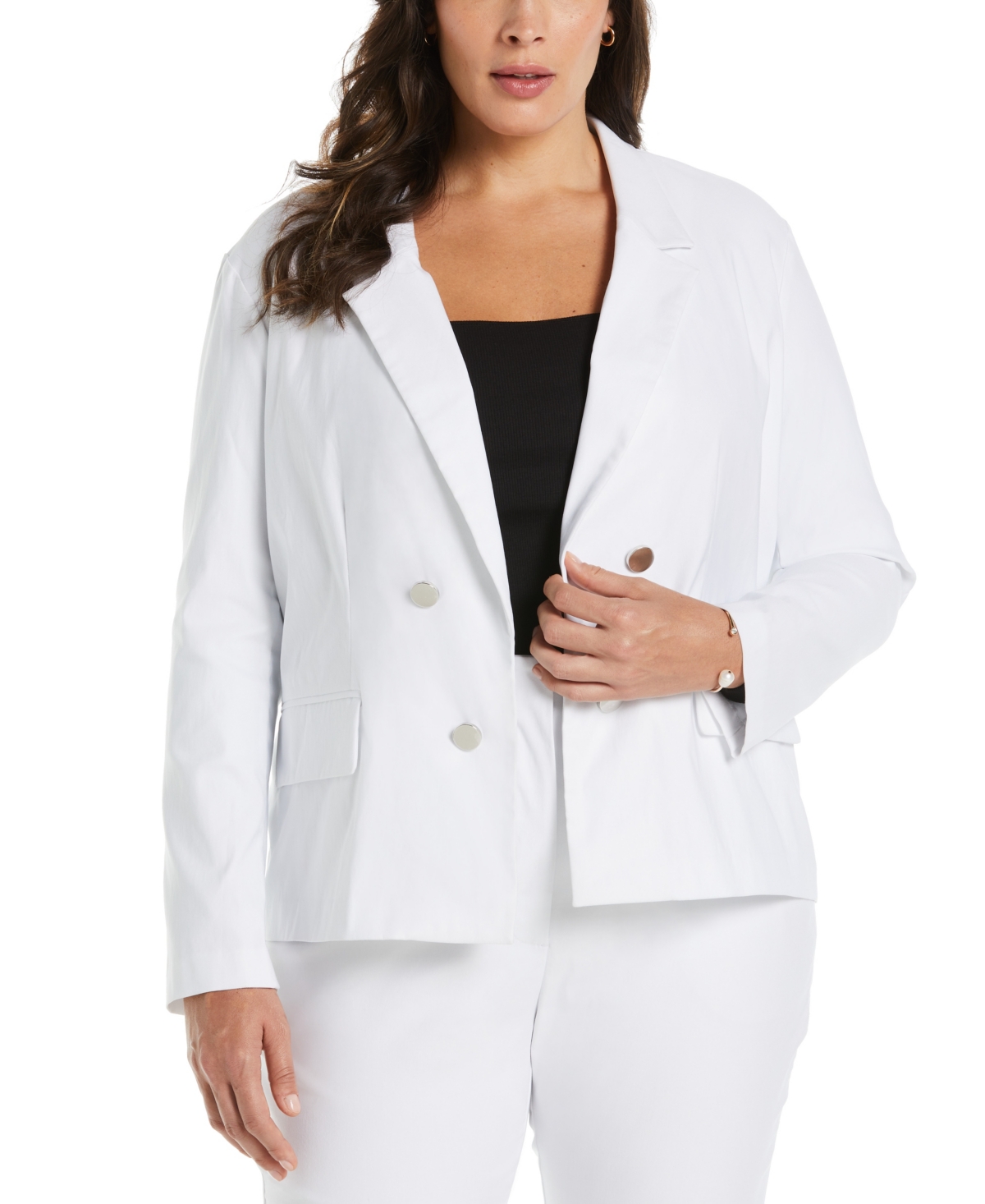Plus Size Cropped Satin Luxe Jacket - White