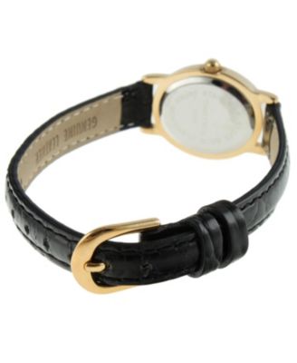 Women's Tonneau Petite Dial Watch with Black Leather Band