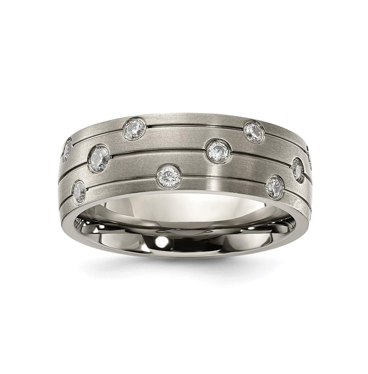 Titanium Brushed with Cz Wedding Band Ring - Grey