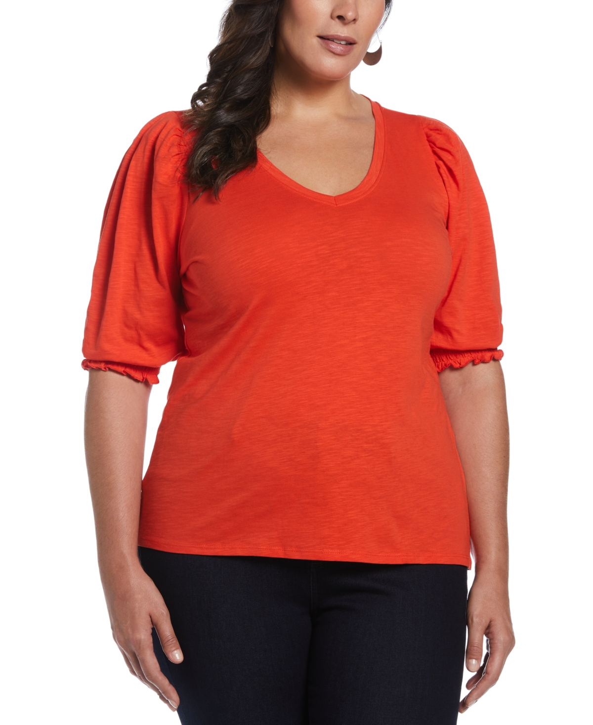 Plus Size Cotton Smocked Elbow Sleeve Top - Chipmunk