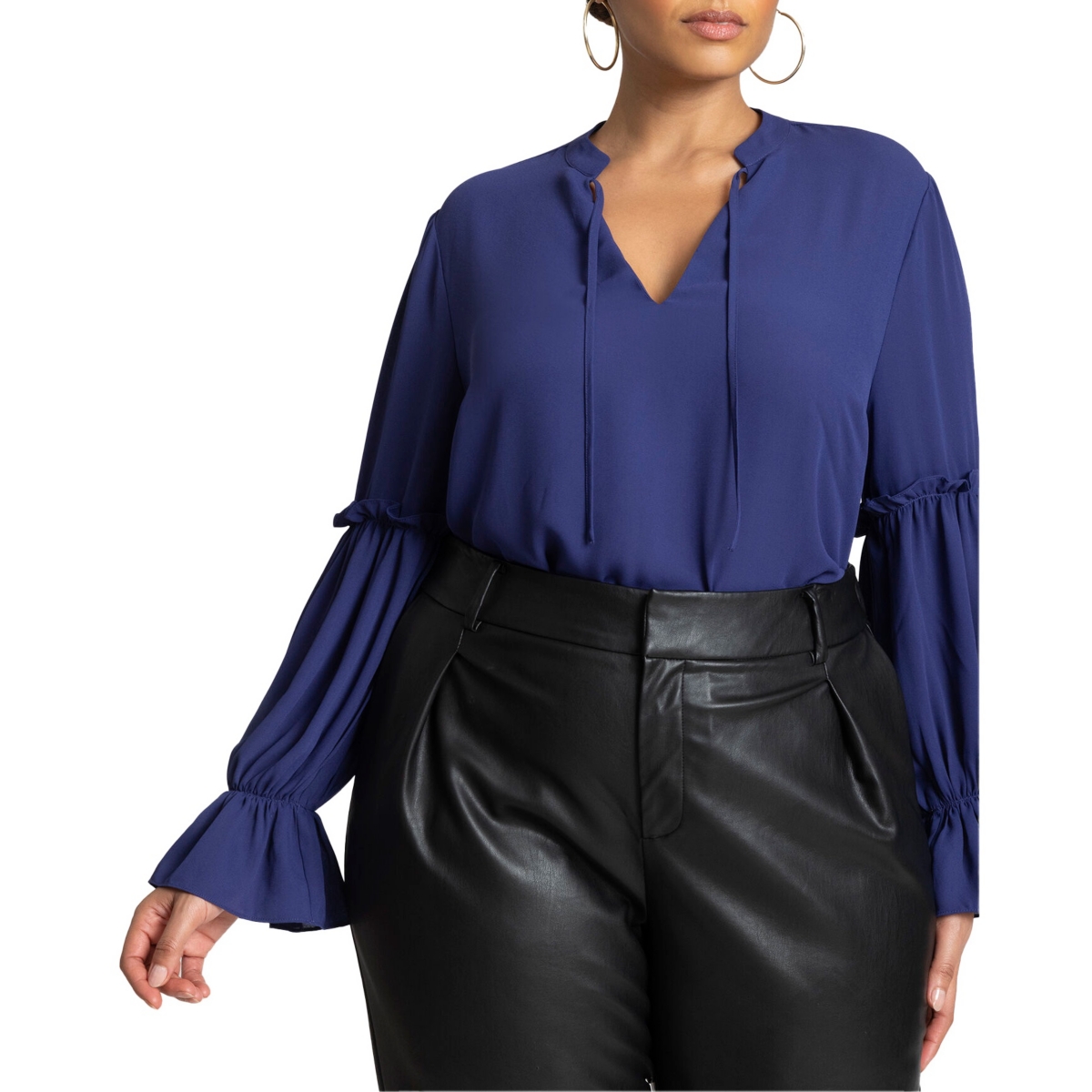 Eloquii Plus Size Ruffle Detail Blouse With Ties