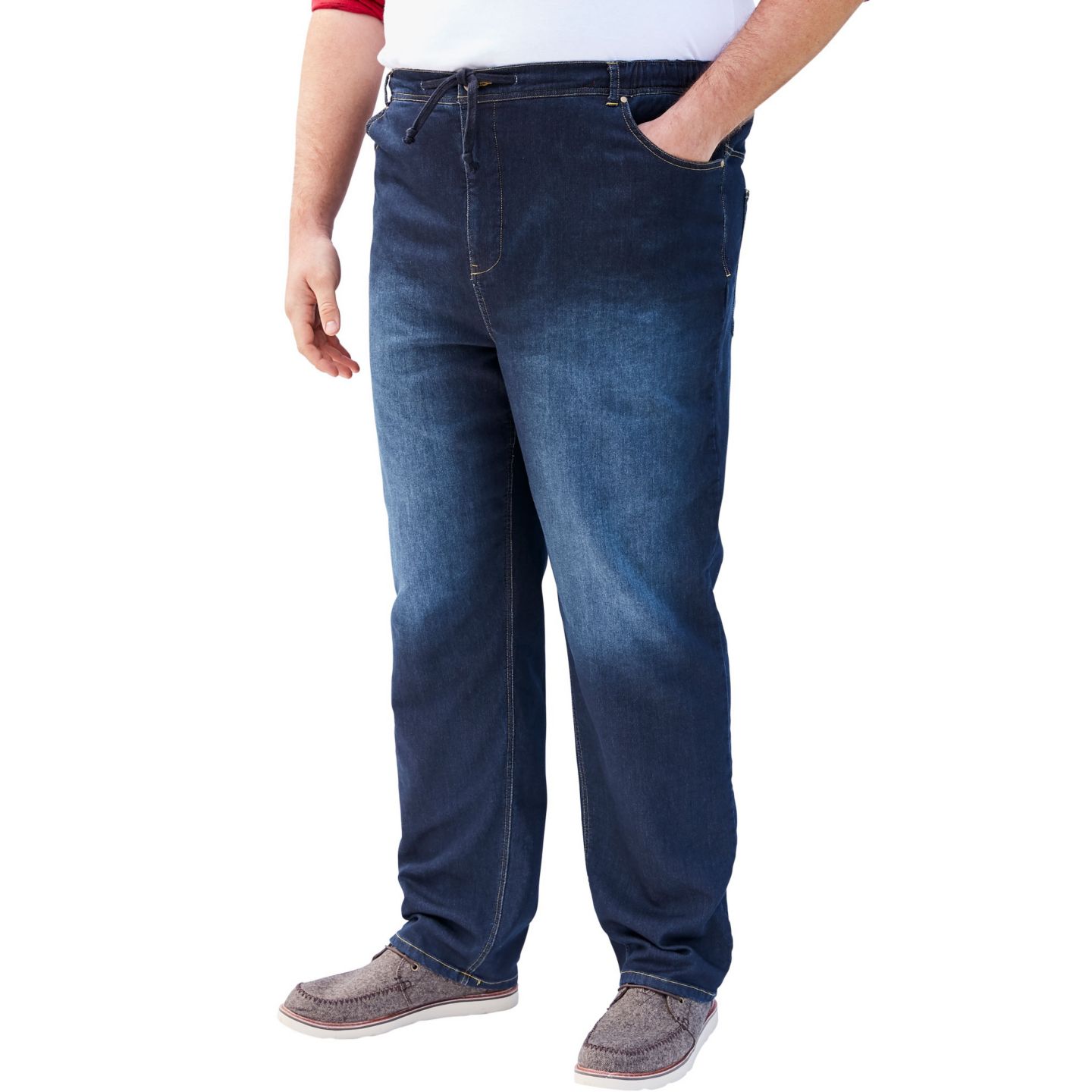 Мужские джинсы KingSize 5-Pocket Relaxed Fit Denim Look Sweatpants, цвет: Dark Rinse — фото 1