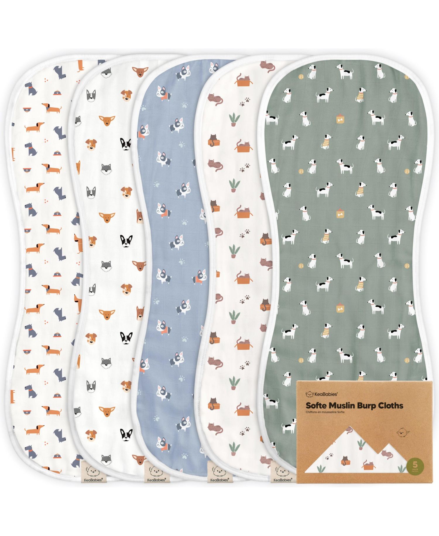 5pk Softe Muslin Burp Cloths for Baby Girls and Boys, Organic Burping Cloths for Babies, Baby Burp Clothes