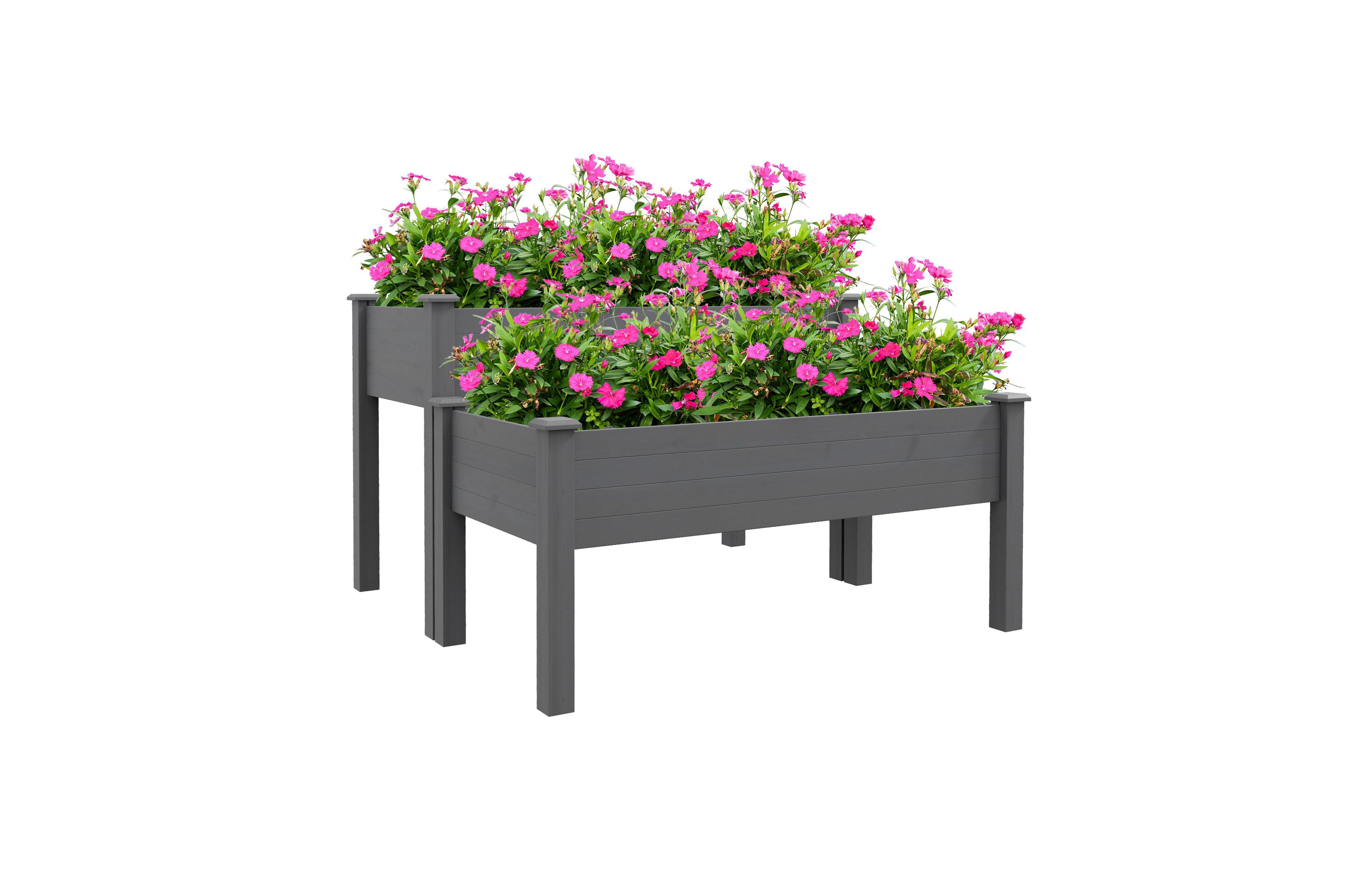 Outsunny 2 Tier Raised Garden Bed, Elevated Wooden Planter Box,