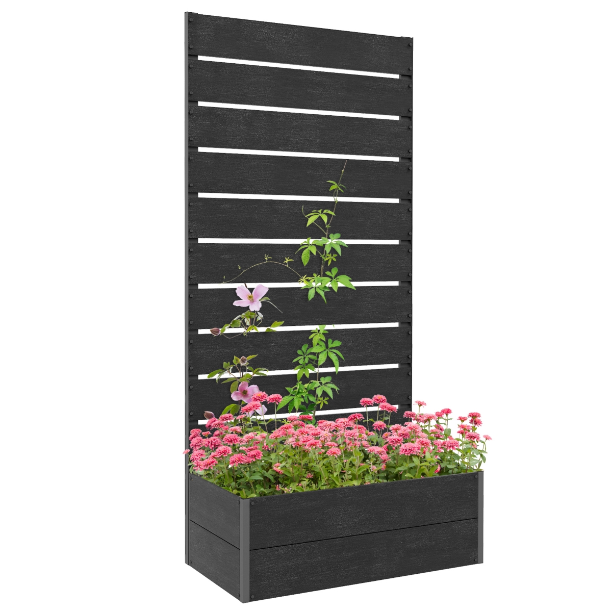 Raised Garden Bed with Trellis for Climbing Plants & Vines, - Black