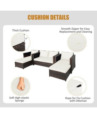 5 Pieces Patio Rattan Furniture Conversation Sets with Removable Cushions