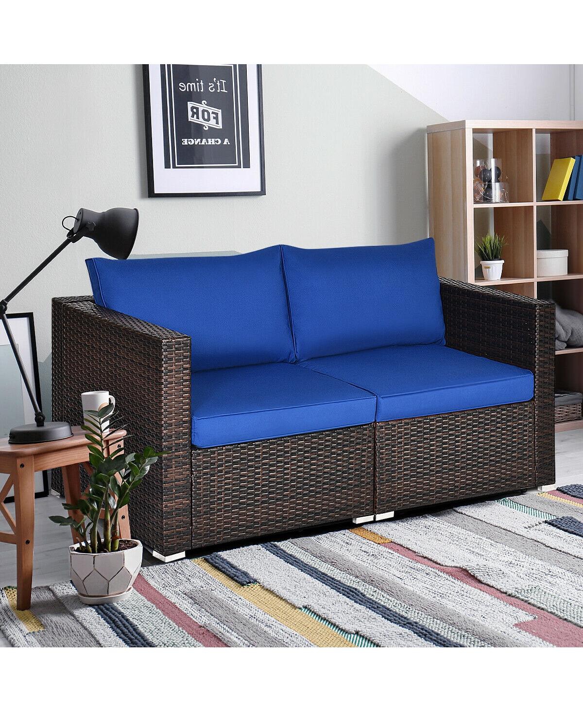 Sugift 2 Pieces Patio Rattan Sectional Conversation Sofa Set