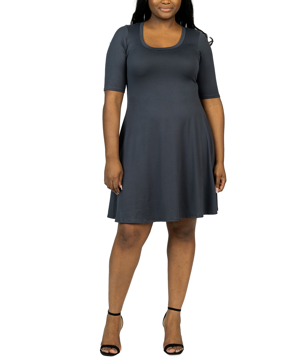 Shop 24seven Comfort Apparel Plus Size Knee Length Dress In Charcoal