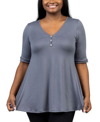 Plus Size Elbow Sleeve Henley Tunic Top