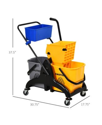 2 x 6.9 Gallon/26L Wringer Bucket Cart w/ Side Press Wringer, Mop Holder